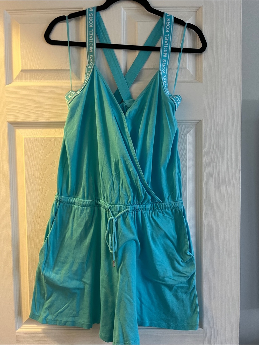 Michael Kors Teal Sleeveless One-Piece Romper with Logo Straps